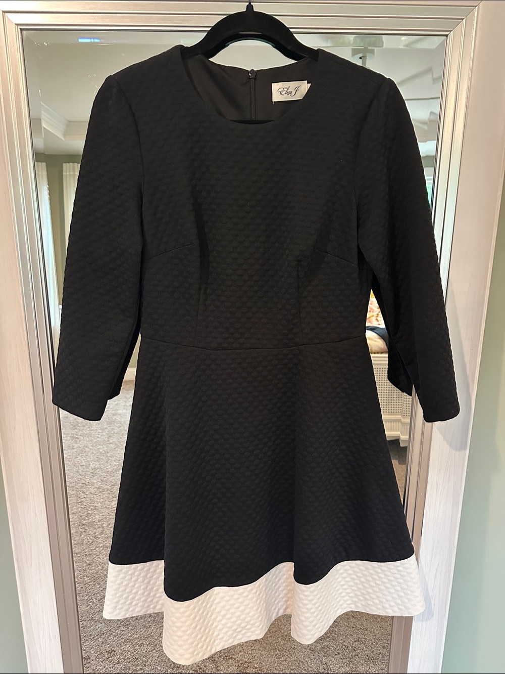 Eliza J black fit-and-flare dress with white hem